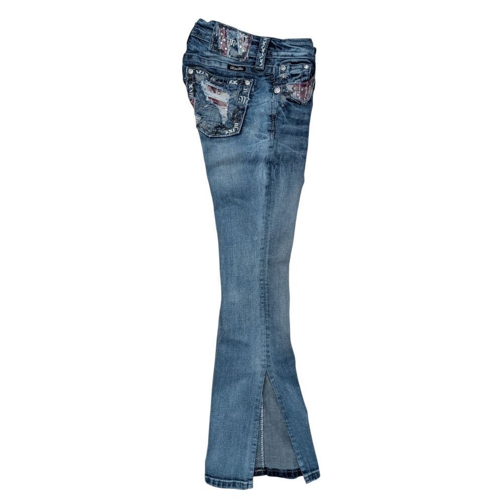 Miss Me Standard Boot Side Slit Embellished Jeans 25 Plaid Distressed Y2K Medium - Picture 4 of 11